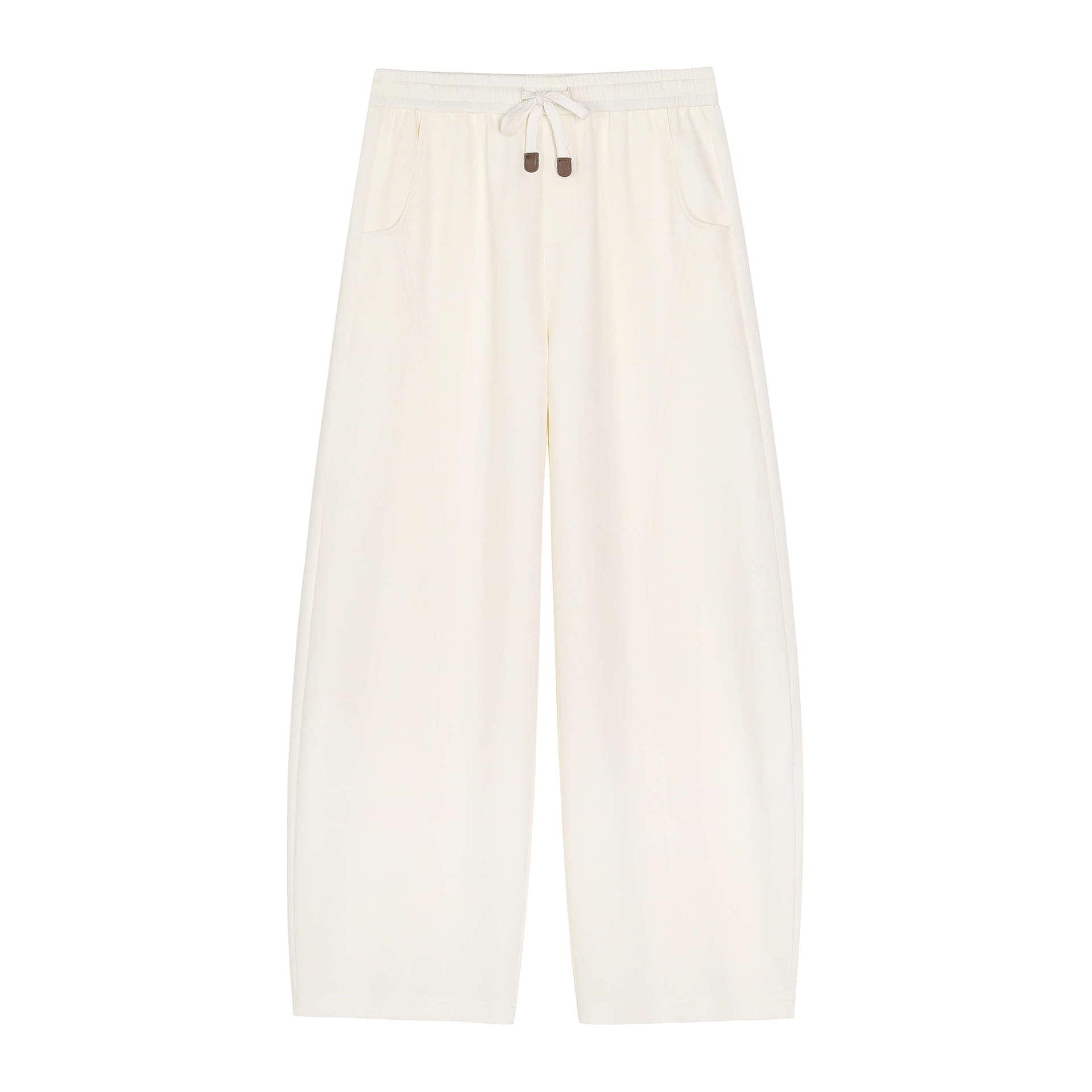 

Women s Plus Size High-Waisted Lace-Up Wide-Leg Summer Pants 4XL (suggested for 90-100 kg) кремовый/белый
