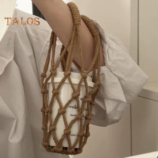 Bolsa bandolera tejida a mano para tazas, portavasos reutilizable tejido a mano, portavasos de té y café frío, fundas decorativas para vasos de agua