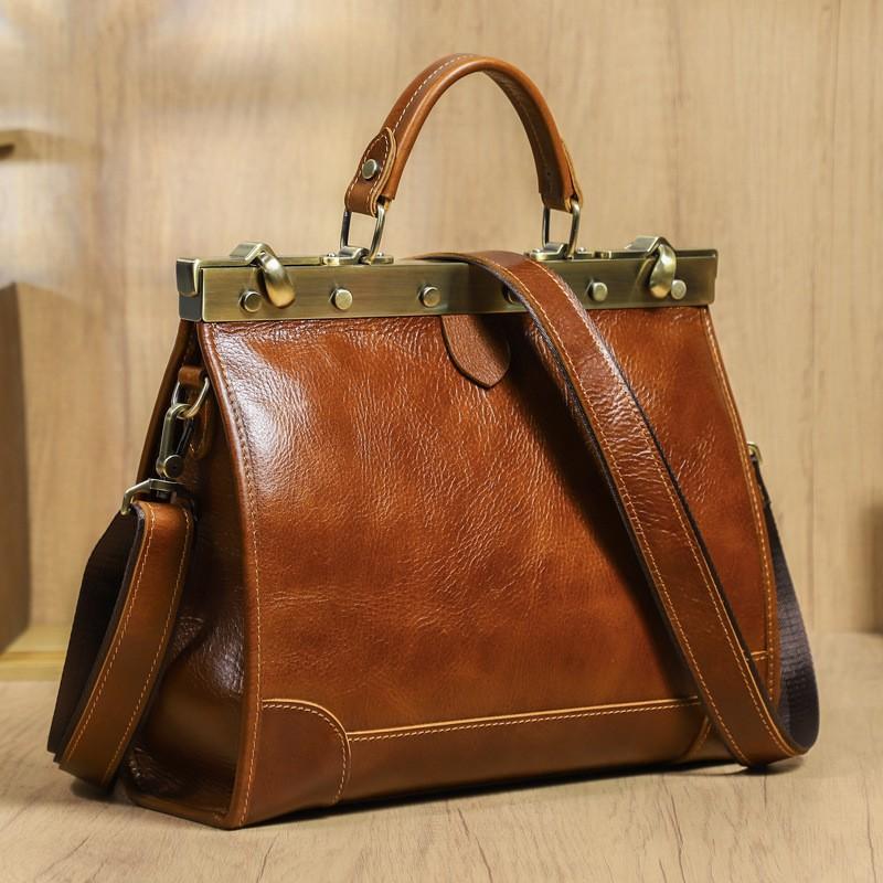 Full-grain Top-layer Cowhide High-end Genuine Leather Women's Bag With Multiple Compartments Large Capacity Hand-held High-light Luxury