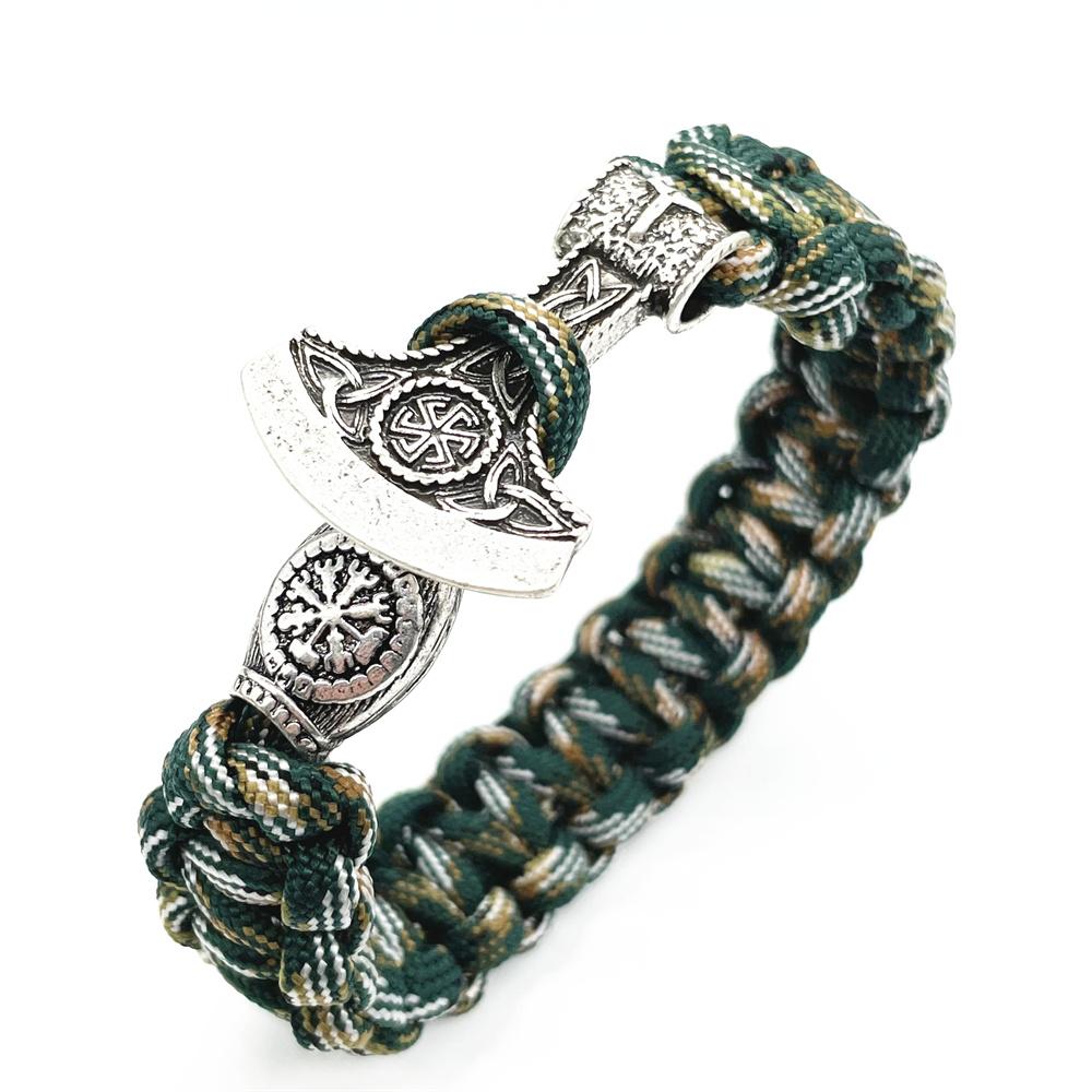 Slavic Perun Axe Charm Kolovrat Amulet Viking Runes Beads Mens Vikingos Bracelet Jewelry