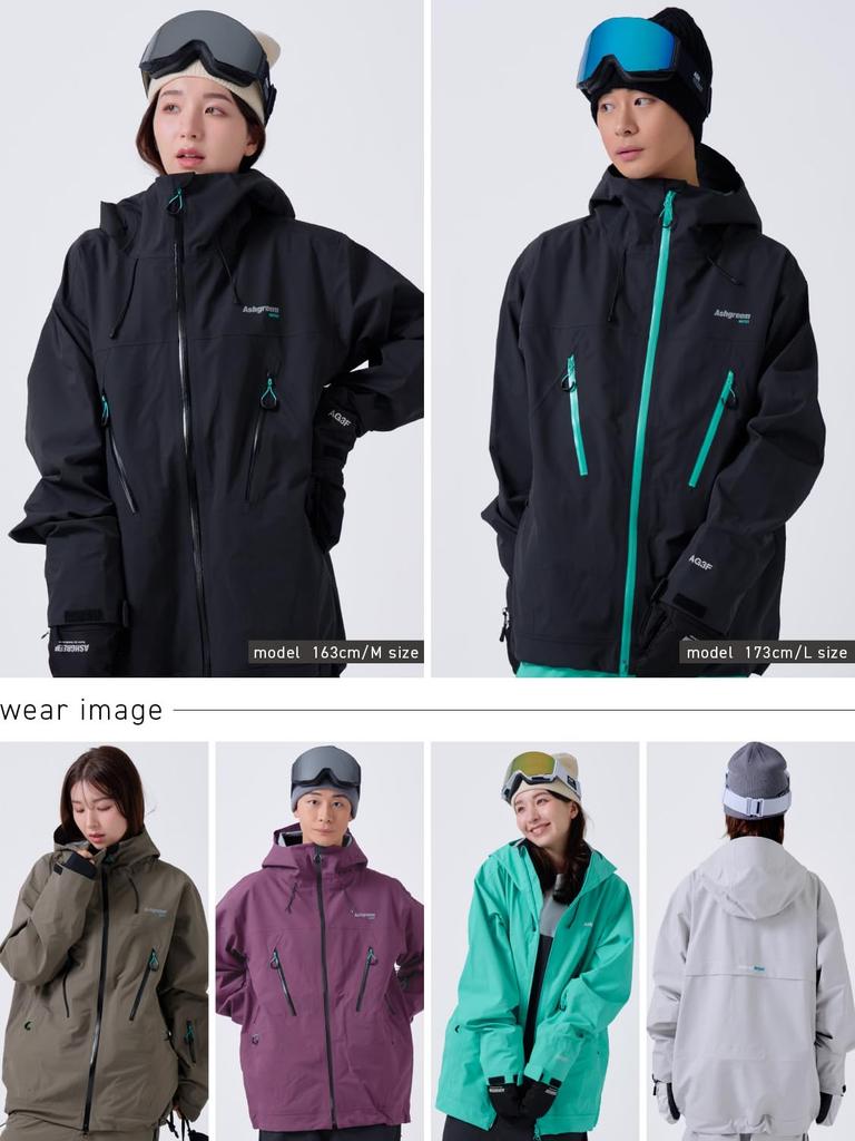 Ashgleem Snowboard and Size Snowboard Ski Snow Jacket Jacket, 3-Layer, Full-Seam Stretch, Men's Women's, NOTJ-310 BKTQ, L, Snowwear, Wear, Wear, Top,