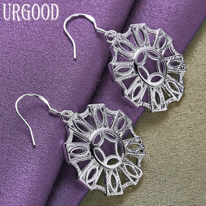925 Sterling Silver Round Star Dropped Earrings Fashion Jewelry