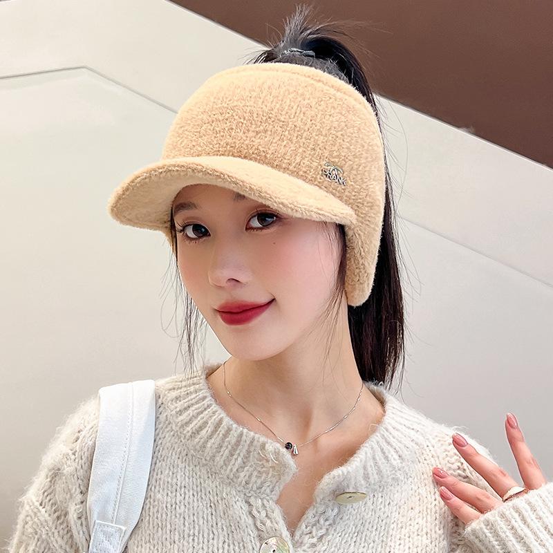 New Women Soft Winter Hat Faux Fur Warm Ponytail Cap Fashion Decorate Beanie Hat For Female Casual Earflap Knitted Hat