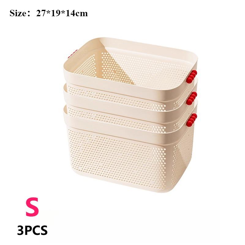 

3pc White Plastic Storage Basket with Handles Multi-Purpose Organizer Living Room Bedroom Snacks Toys Home Decor Shelf Baskets