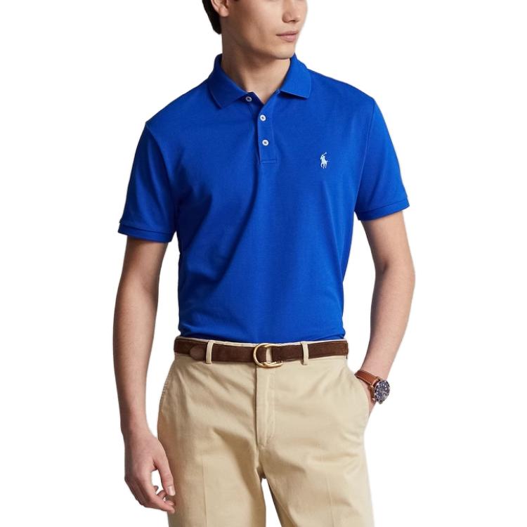 Polo Ralph Lauren FW23 Solid Custom Slim Fit Stretch Short Sleeve Polo Shirt Men Tops Blue MNPOKNI1N822461-401