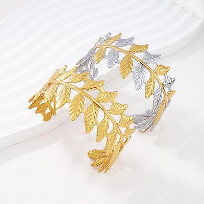 Gold-Plated Titanium Leaf Bangle: Stylish & Versatile Jewelry