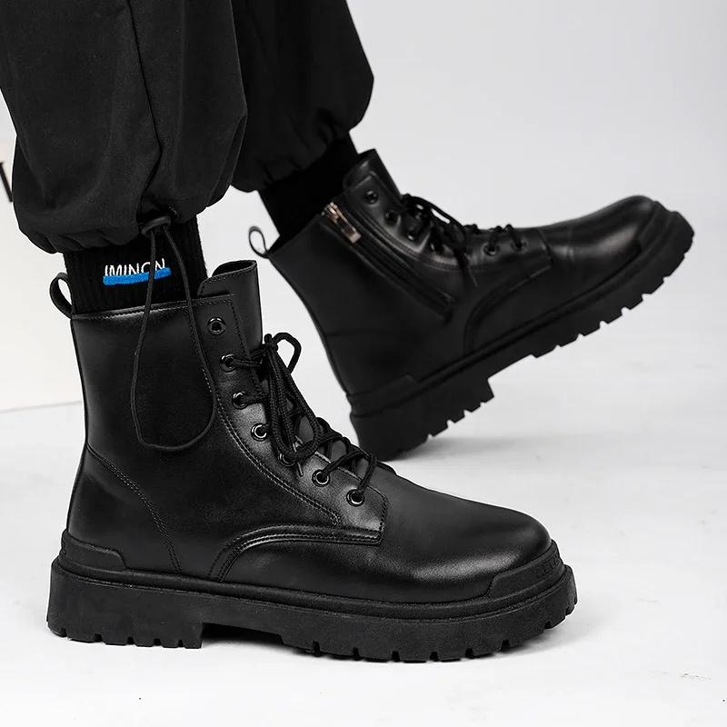 Men's Leather Boots Four Seasons Outdoor Casual Hiking Boots Retro Fashion Work Boots Thick Bottom Ankle Boots Anti-slip 2025