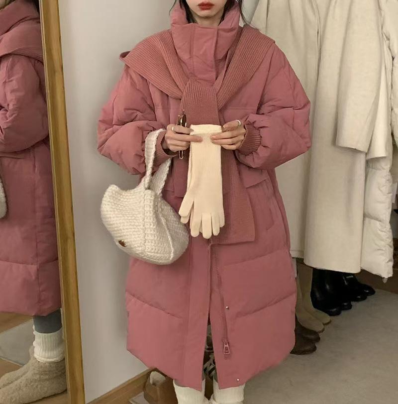 

Шарф Шаль Длинный Пуховик Женский 2025 Зима Талия Облегающий Утепленный Выше Колена Премиальная Куртка Тренд S розовый