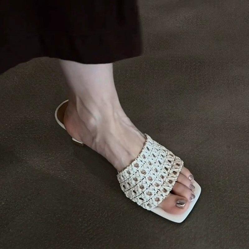 Designer 2025 New Women Slippers High Heels Shoes Square Toe Heeled Sandals Summer Woman Party Dress Pumps Zapatos Mujer