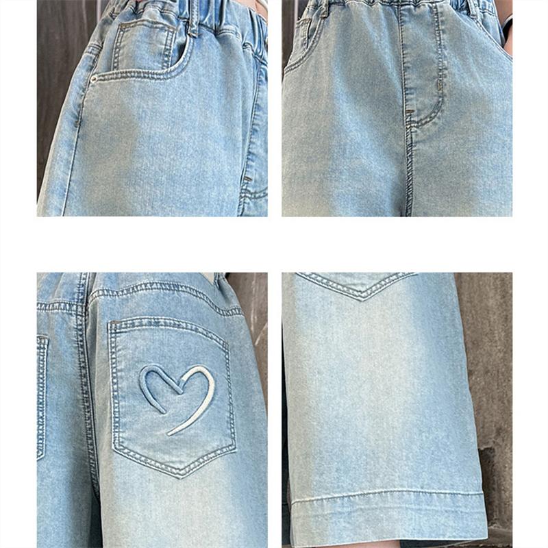 Pantalones cortos vaqueros de verano para niñas con bolsillo en forma de corazón para edades de 5 a 14 años. Pantalones capri vaqueros informales para niñas.