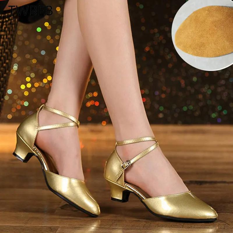 Damen Glitzer Leder Latein Tanzschuhe Geschlossene Zehe Weiche Sohle Salsa Modern Schuh Tango Gesellschaftstanzschuhe 3,5cm/5,5cm Absatz