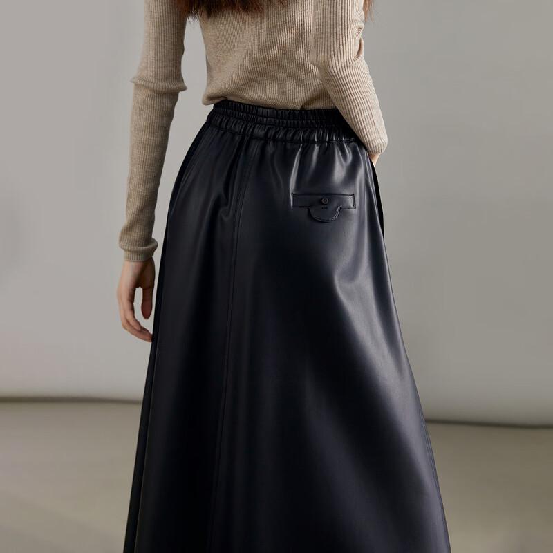 Women's Winter Faux Leather A-Line Midi Skirt