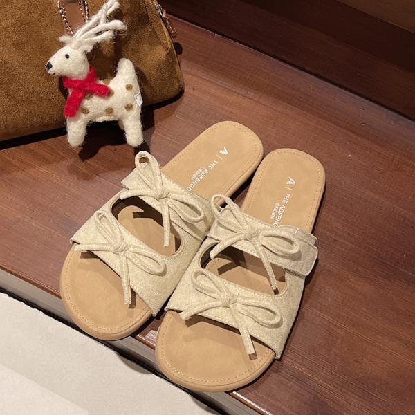 Fashion Female Shoes Womens Slippers Outdoor Slides Butterfly-Knot Loafers 2025 Summer Beach Flat Butterfly-knot Female Shoes Slippers W