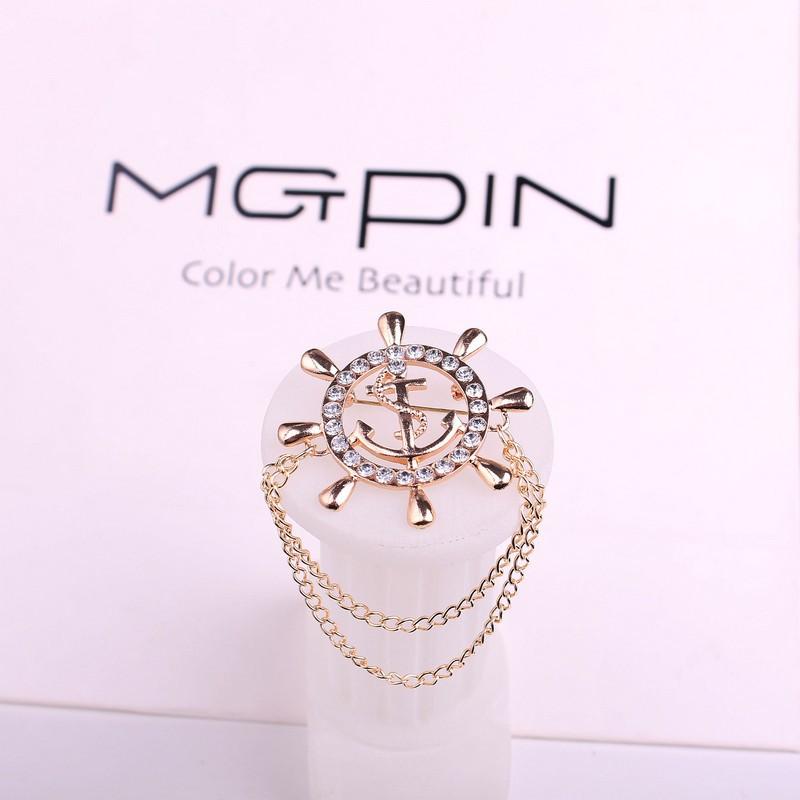 Z67 Rhinestone Anchor Brooch, Men S Suit, Navy Rudder Badge, Exquisite And Elegant