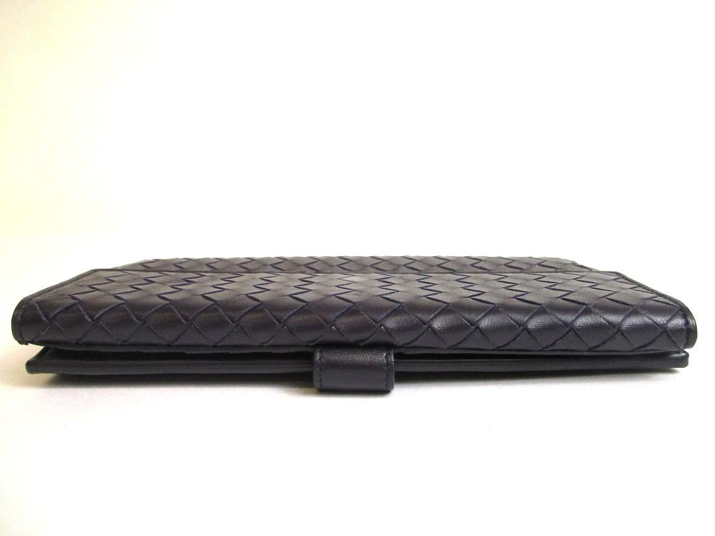 Authentic BOTTEGA VENETA Intrecciato Deep Navy Blue Leather Flap Long Wallet #a763  Refurbished