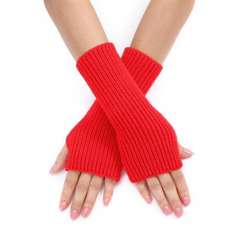 Keep Hand Warm Half Finger Gloves Women Skiing Fingerless Mitten Solid Color