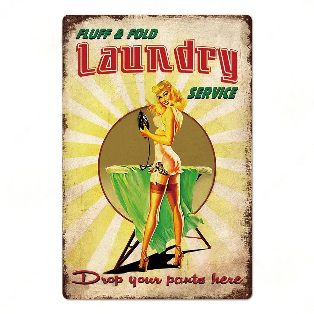 Laundry Vintage Metal Posters Tin Signs Decor Funny Metal Plaque Pin Up Girl Home Wall Art Painting