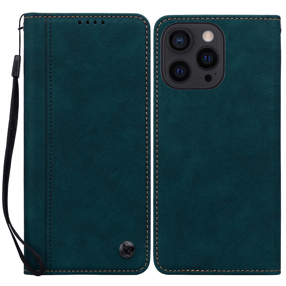 For iPhone 14 Pro Case Lines Pattern Wallet Leather Phone Cover with Strap