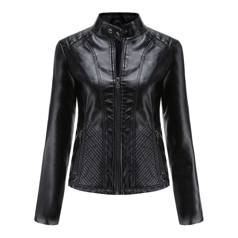 Women's Autumn & Winter Casual Leather Jacket - Simple European/American Trend Thin Coat, Long Sleeve Motorcycle Style