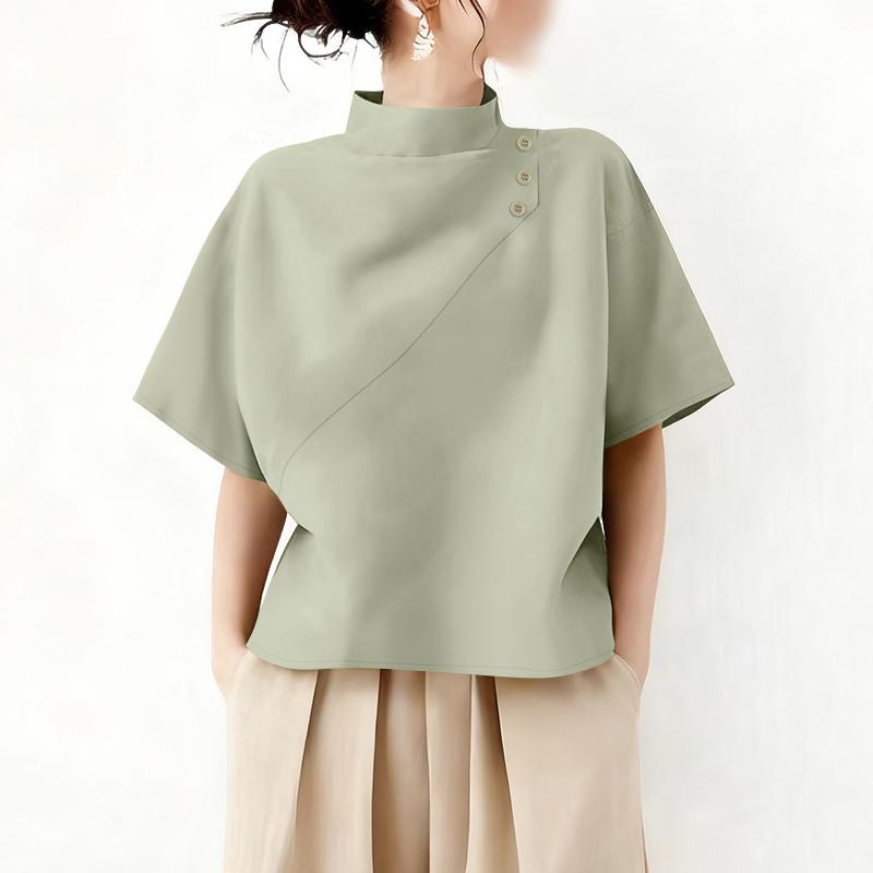 ZANZEA Women Casual Turtleneck Summer Loose Half Sleeve Blouse