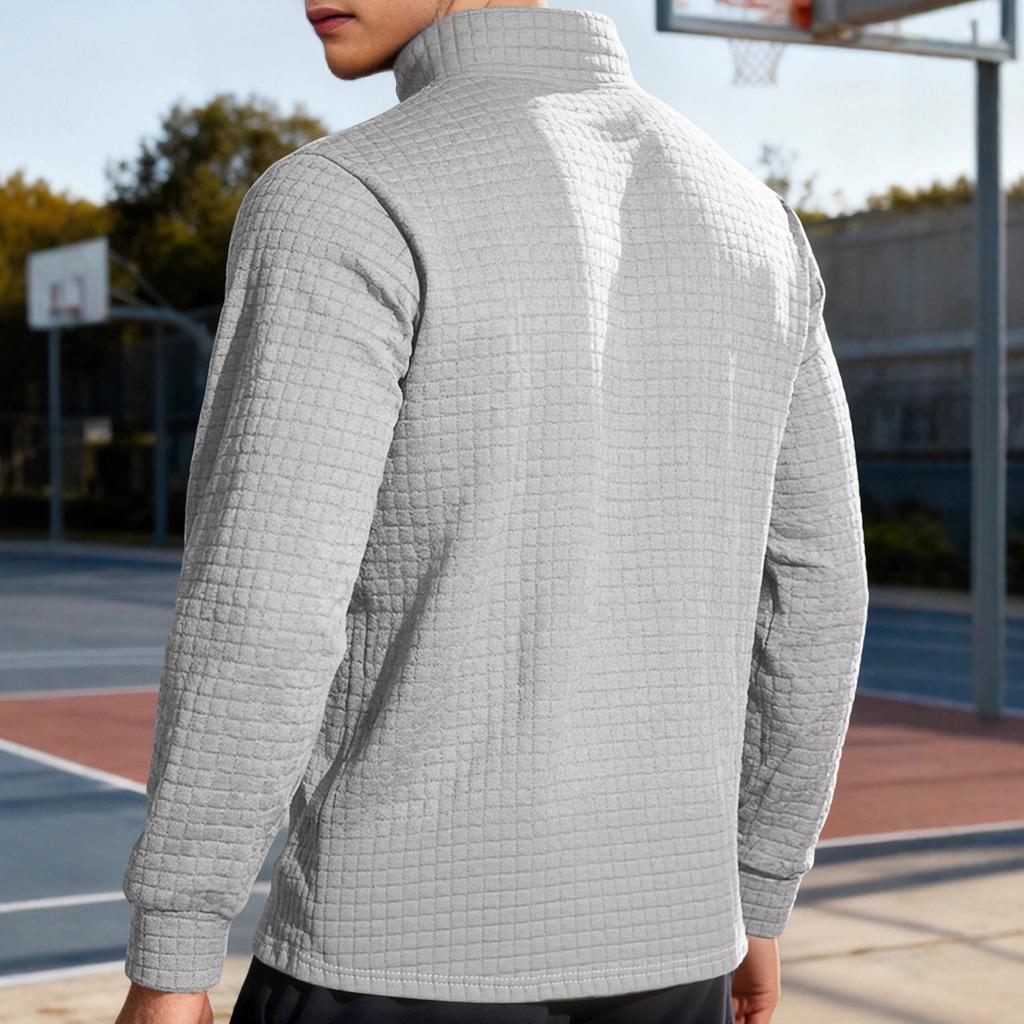 Autumn/Winter Business Casual Men's Loose-Fit Jacquard Half-Zip Sweatshirt with Small Check Collar