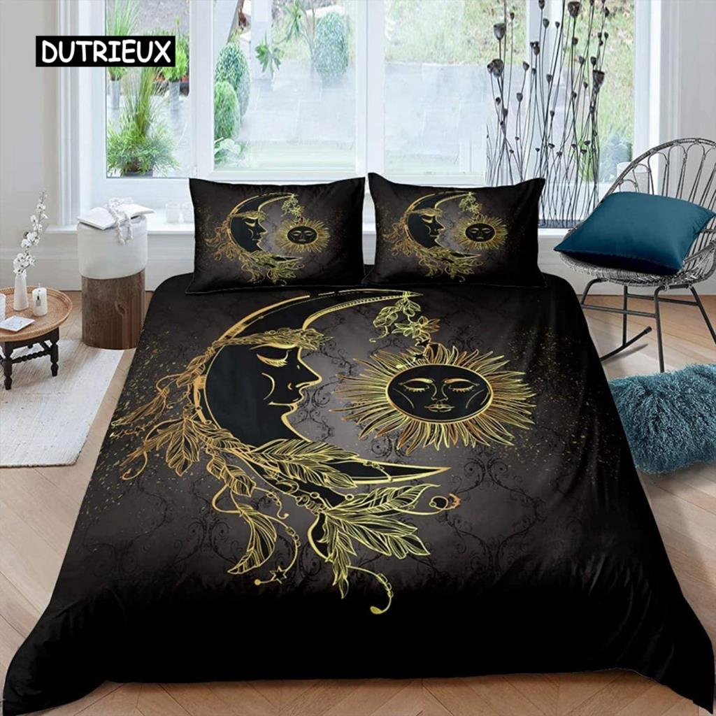 Mandala Duvet Cover Yellow Sun Moon Bohemian Exotic Twin Bedding Set Bedclothes for Teen Polyester Double Queen King Quilt Cover