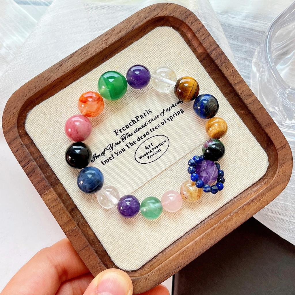 Natural Tiger'S Eye Stone Amethyst White Crystal Lapis Lazuli Red Gum Flower Powder Crystal Citrine Duobao Bracelet Bracelet.