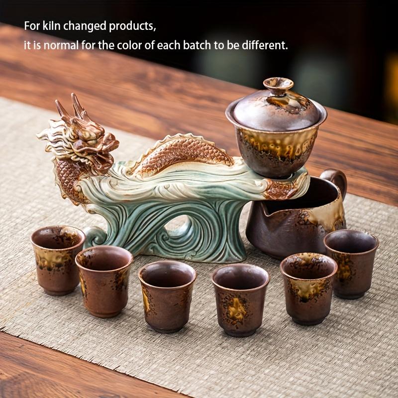 1 Set Of Kiln Ceramic Tea Set Dragon Semi-automatic Tea Set Lazy Tea Set Rotating Tea Set With Tray Chinese Kung Fu Tea Set Home Living Room Office Re