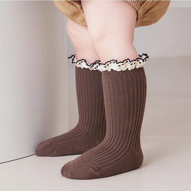 Herbst Baby Mädchen Socken Gekämmte Baumwolle Herz Spitze Prinzessin Socke Neugeborenen Anti-Rutsch Boden Socken Kleinkind Infant Zubehör 0-3Y