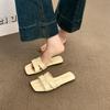 French square-toed thick-heeled cool slippers for women's outer wear 2025 summer new fashion woven one-word beach slippers