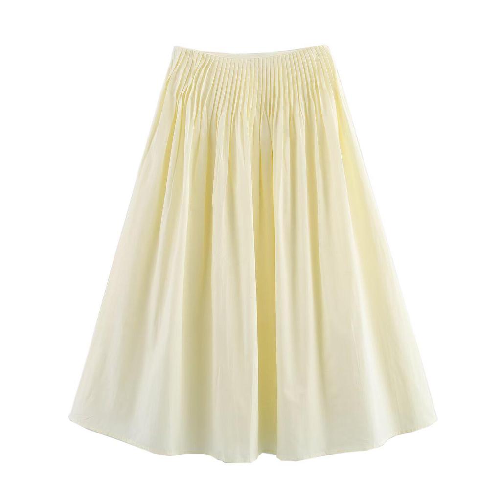 Spring 2025 Women's Fashion: European & American Style Smocked Waist Midi Skirt
