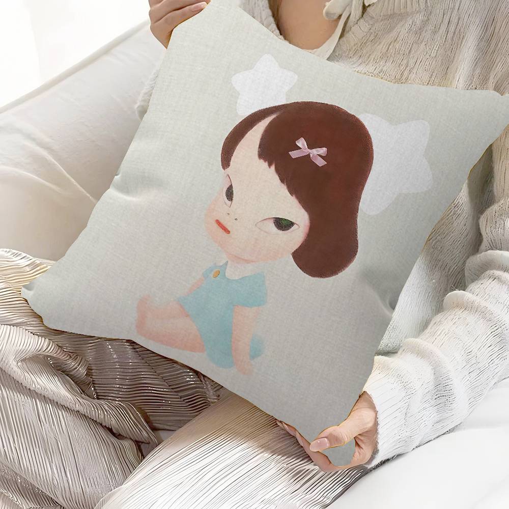 Y-Yoshitomos N-Nara Cartoon Pillow Covers Cartoon Sofa Decorative Home Double-Sided Printing Short Plush Cute Cushion Cover