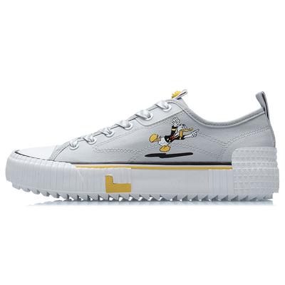 Li Ning Disney X Atmungsaktive Rutschfeste Stoßdämpfende Low-Top Skateschuhe Unisex Sneaker Grau Weiß AGCR177-3