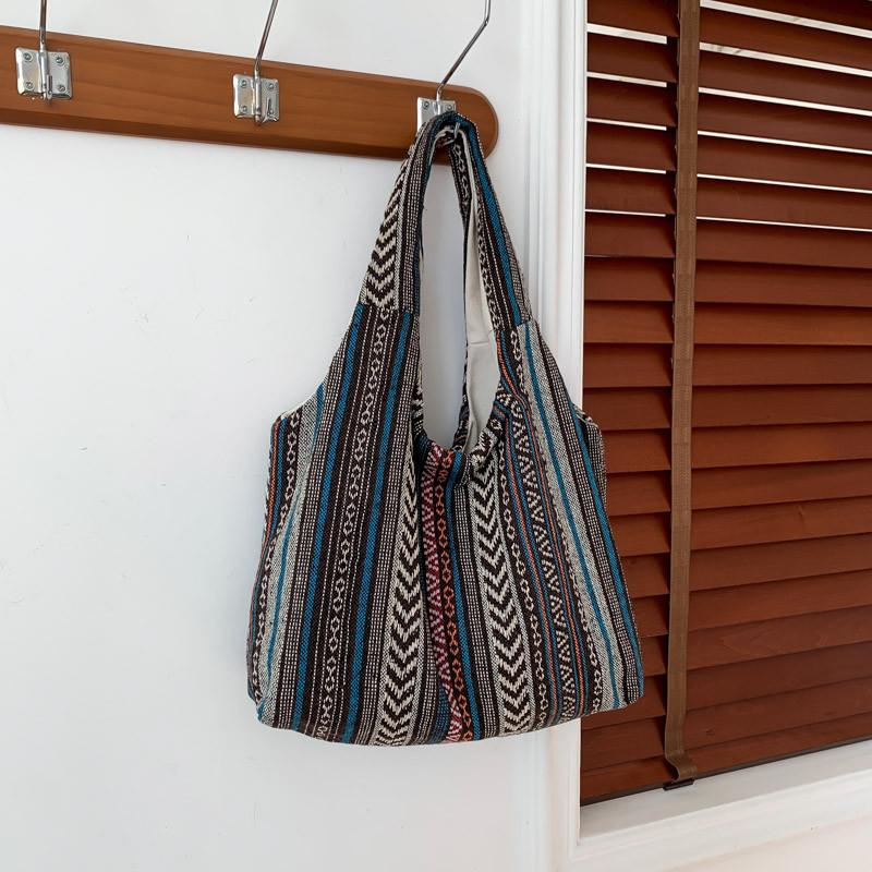IELGY Canvas Rainbow Stripe Female Bag Large Capacity Portable
