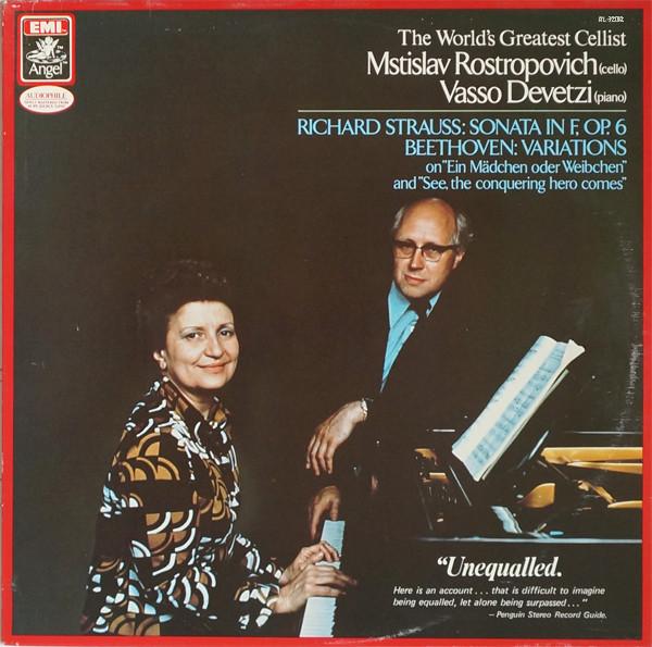

LP Record MSTISLAV ROSTROPOVICH VASSO DEVET Strauss Sonata In F Op 6 Beethov RL32012 ANGEL 1981 Canada Classical Used