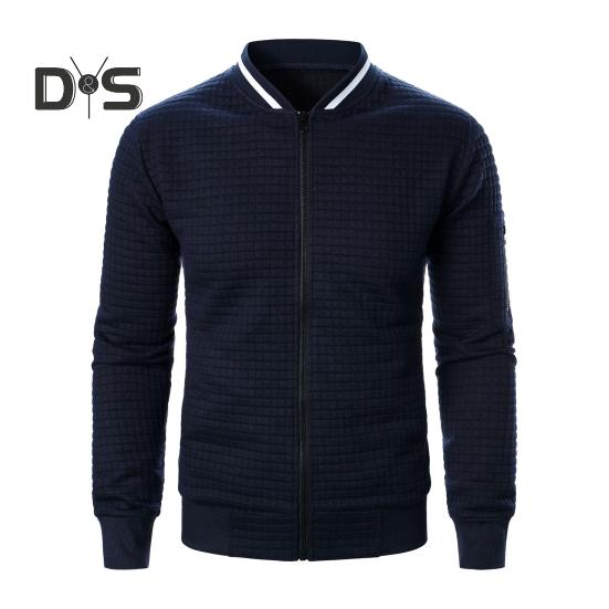 

Мужская куртка осень-зима однотонная вафельная текстура толстовка куртка с карманами застежка-молния повседневная верхняя одежда спортивная одежда XXXL темно-синий