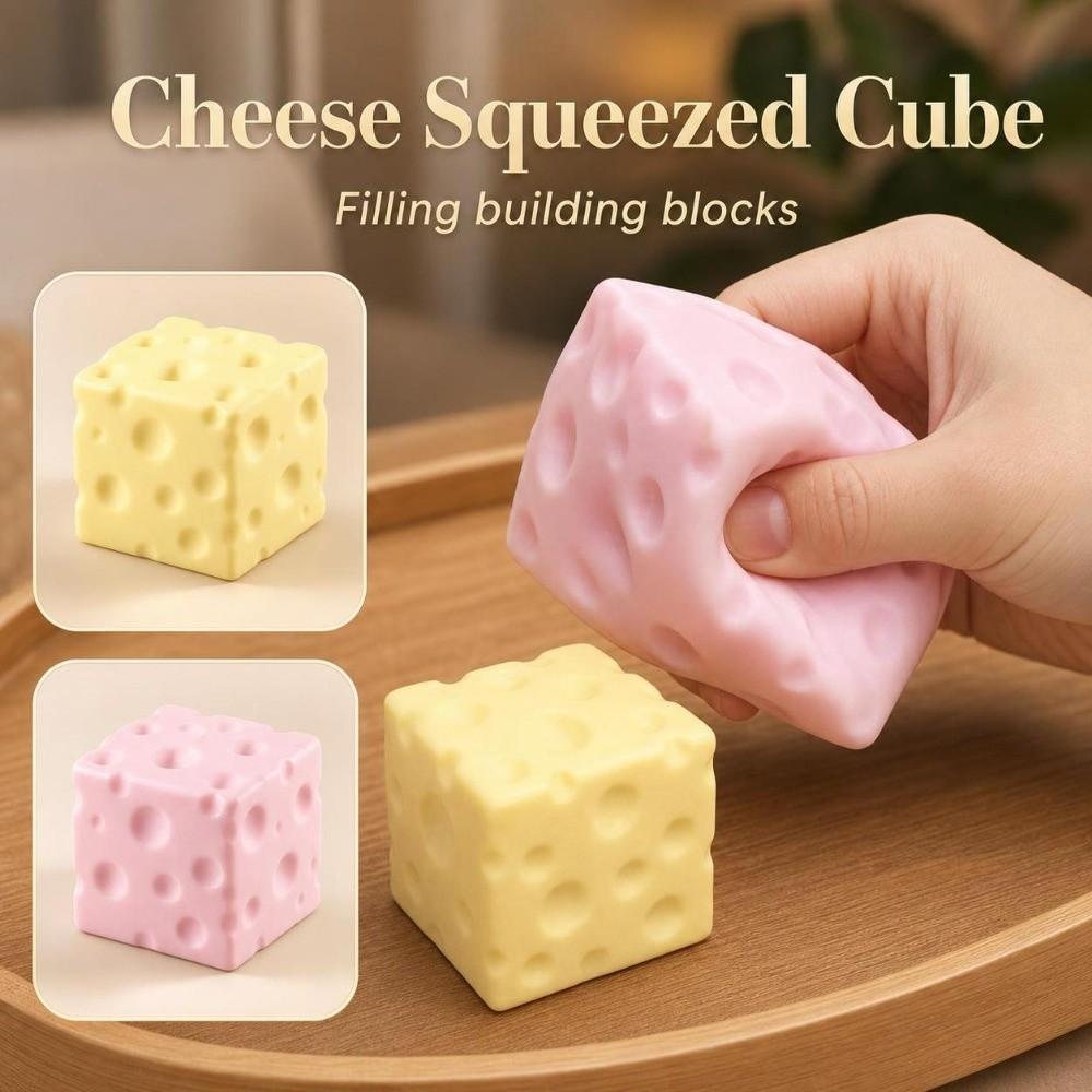 5cm Cheese Squeezed Cube Crunchy Cheese Squishy Toy Portable Cheese Stress Ball Home Decoration