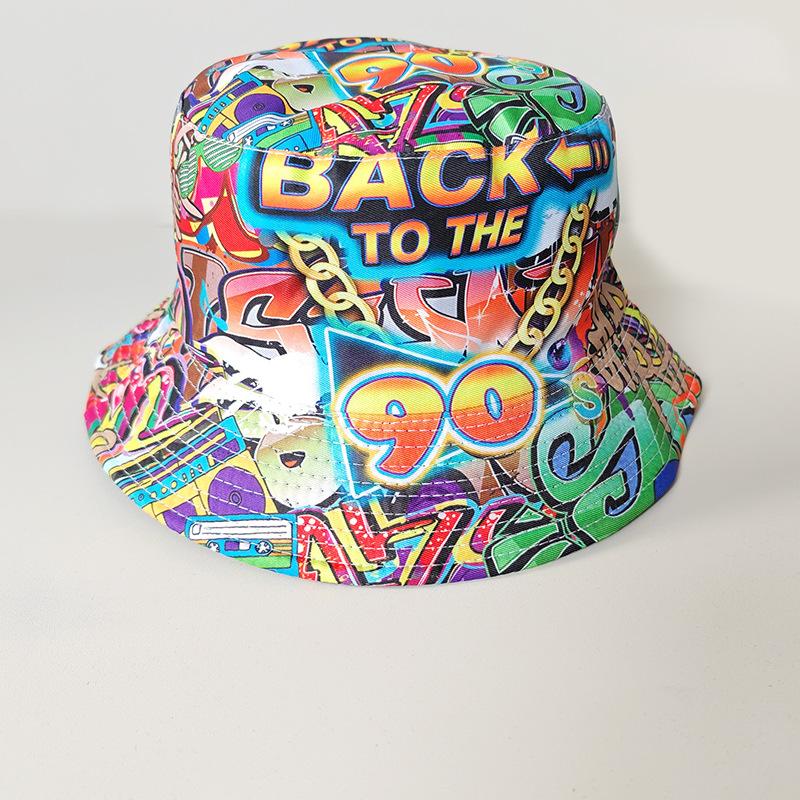 Nuovi Cappelli a Secchiello alla Moda con Graffiti Protezione Solare Stampa Lettere Moda Cappello da Pescatore Primavera/Estate Unisex Ombreggiatura Esterna Cappello da Pesca