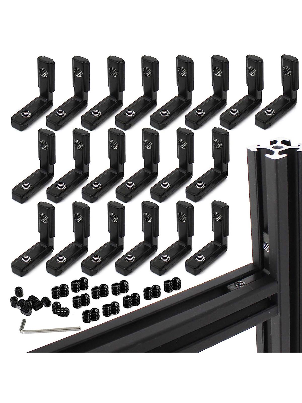 

20 шт., черная серия, L-образный внутренний угловой соединительный кронштейн с винтами для алюминиевого профиля серии 20x20