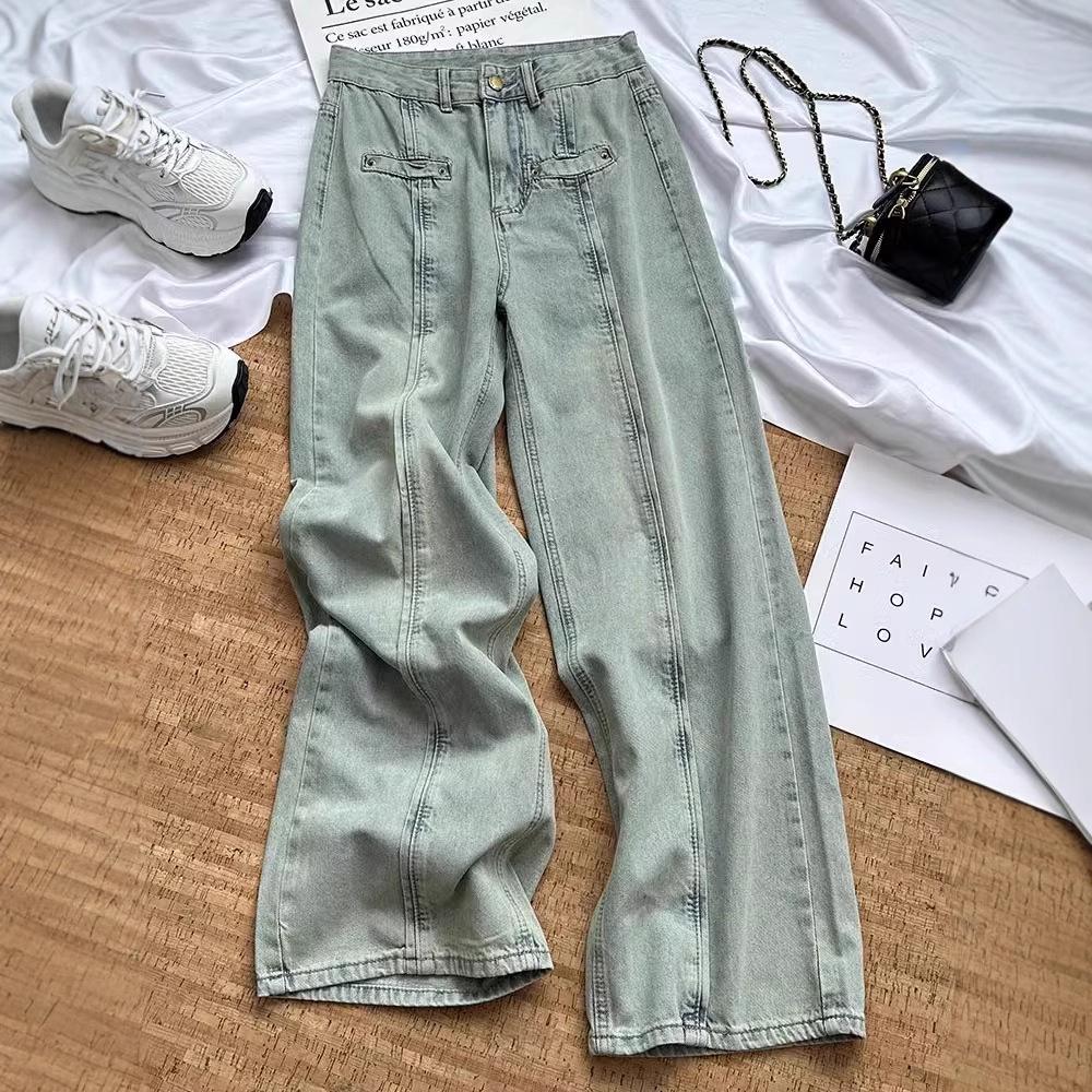 

2025 Spring Women s Slimming High Street Straight Leg Jeans - Hong Kong Style Trendy Casual Pants M