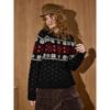 Coolhut Fair Isle Retro Jacquard Pullover Round Neck Comfortable Lazy Style Soft and Cozy Winter Women's Sweater