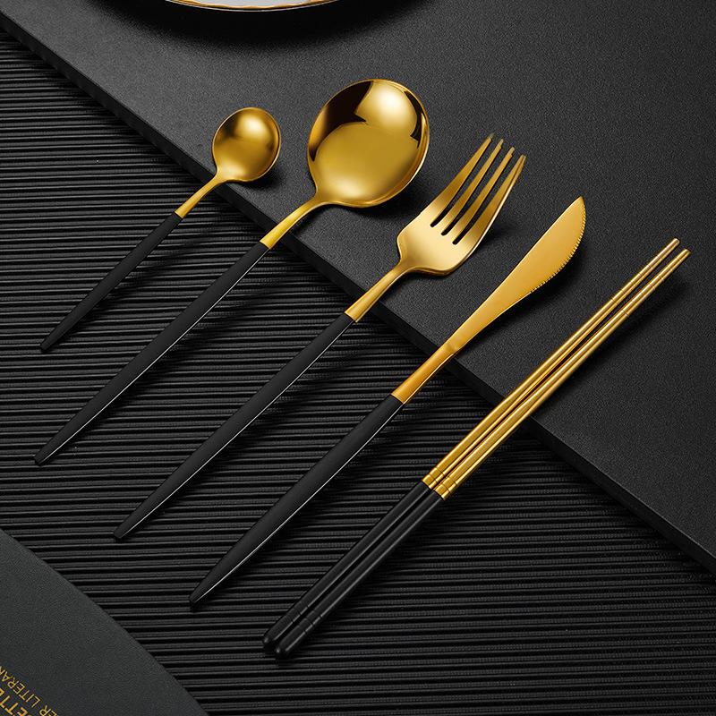 5-piece Stainless Steel Tableware Set Household Black Gold Chopsticks Spoon Green Gold Tableware Set Red Gold Luxury Tableware Set
