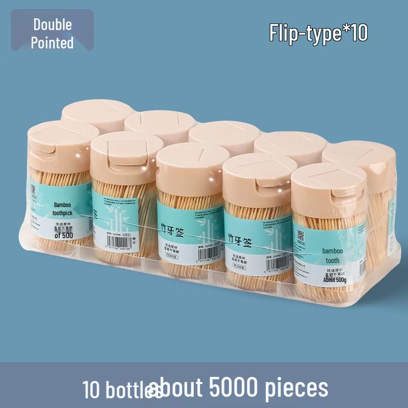 Disposable Double-Ended Bamboo Toothpicks, 10-Bottle Pack