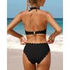 CHARMLEAKS Women's Two Piece Bikini Set Halter Neck Padded Wavy Edge Hollow Out Swimsuit Solid Swimmingwear