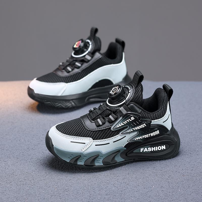 Spring and Autumn Boys' Rotating Button Lightweight and Comfortable Sports Shoes with Breathable Mesh for Children