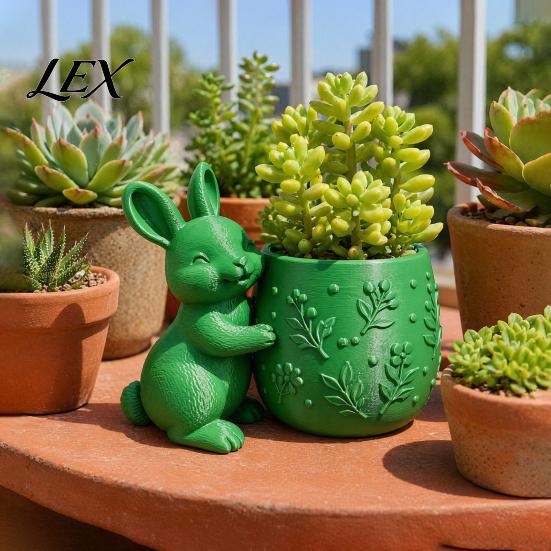 Compact Succulents Pot 3D Printed Bunny Hugging Planter, Cute Rabbit Flower with Embossed Soft Decoration Flowerpot Floral Body, Mini Desk Decor