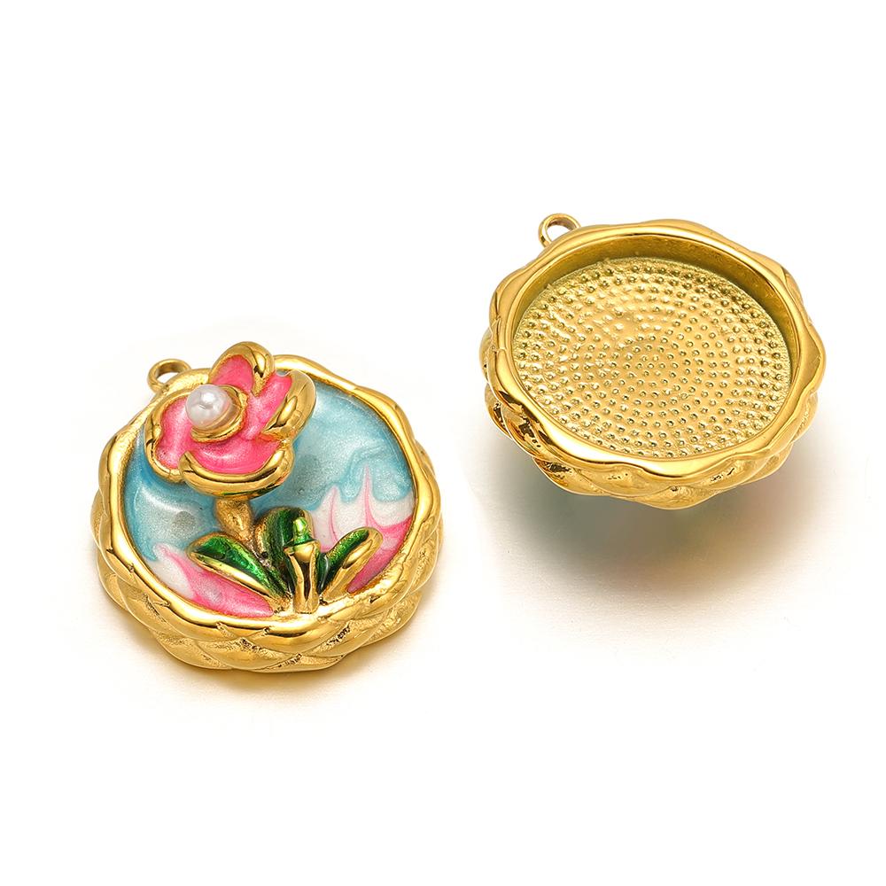 3Pcs Monet Garden Classical Charms Gold Stainless Steel Painted Flower Jewelry for DIY Necklace Pendant Bracelet Earrings Making