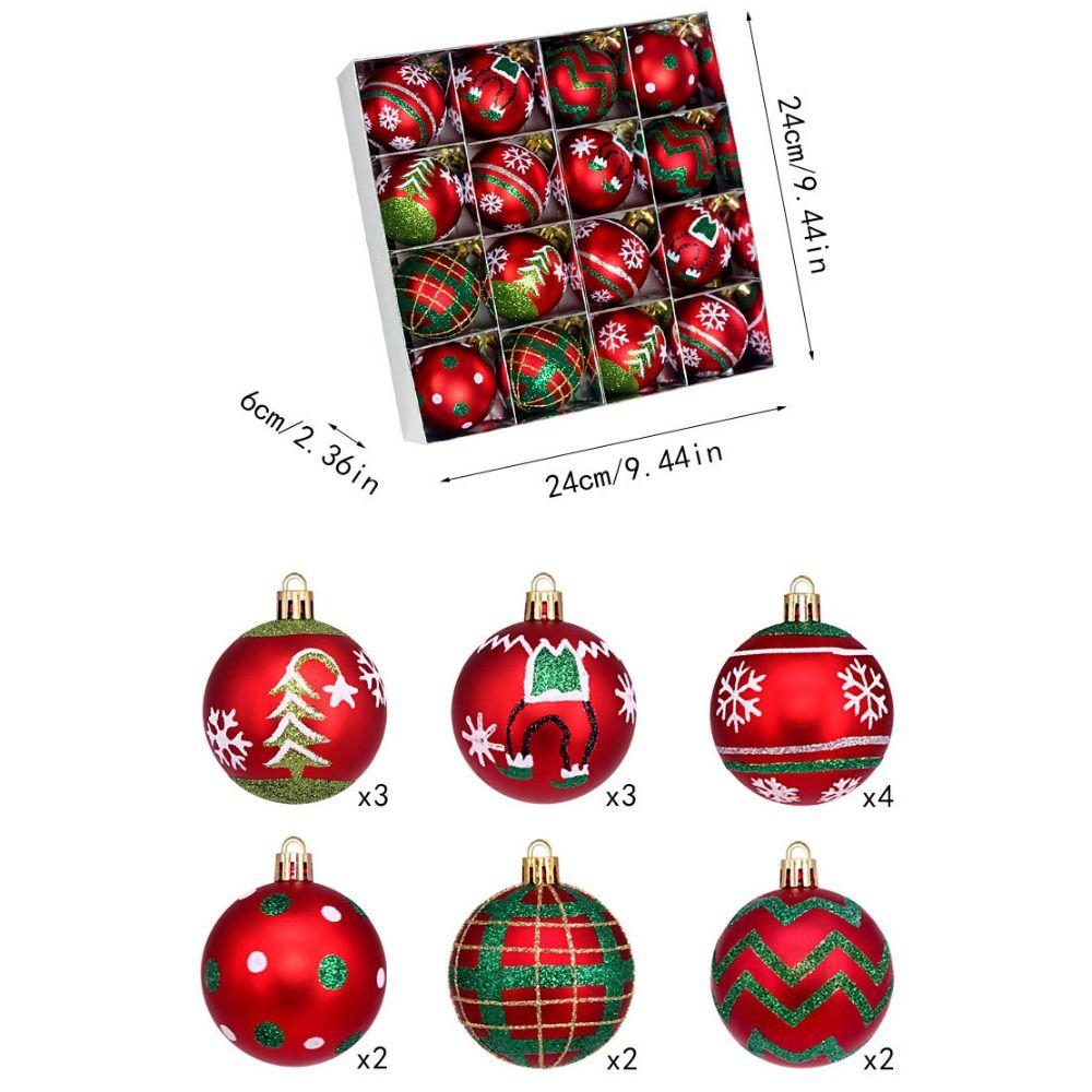 16PCS Plastic Christmas Ball Set 6cm Suspensable Decorative Christmas Tree Balls Multicolor Xmas Ornament Ball Storefront