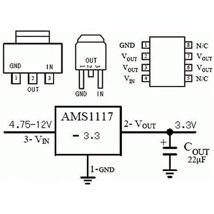 10 Pack 3 Pins AMS1117-3.3 DC 4.75V-12V To 3.3V Voltage Regulator Step Down Power Supply Buck Module 800mA
