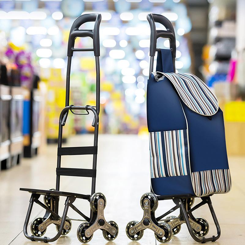 Grocery Cart Small Cart Climbing Stairs Folding Small Trailer Hand-Pulled Trolley Household Portable Storage Shopping Cart